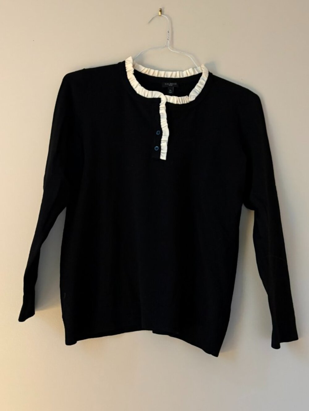 Black Sweater White Detail Button Down Talbots